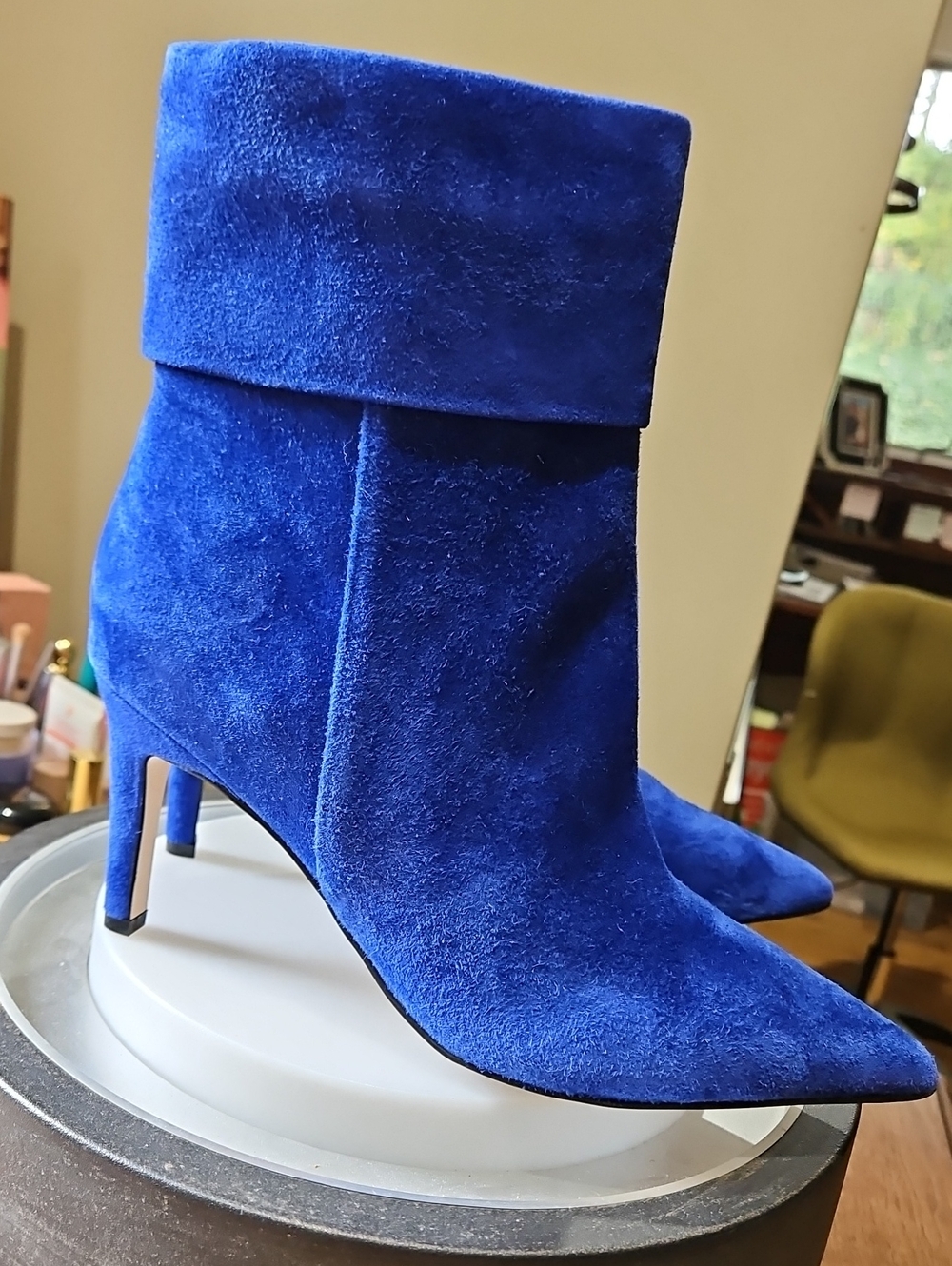 Nine West Royal Blue Suede Fold-Over Ankle Boots